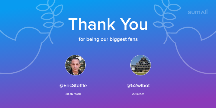 Our biggest fans this week: EricStoffle, 52wlbot. Thank you! via sumall.com/thankyou?utm_s…