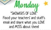 CPESA_CCSD's tweet photo. CPESA TEACHER AND STAFF APPRECIATION 2020: DAY 1

"SHOWERS OF LOVE"
Flood your teachers' and staff members' email or call them to share what you LOVE and MISS about them!

#CPESArocks
#learningbeyondthebox https://t.co/UlM28t53nH