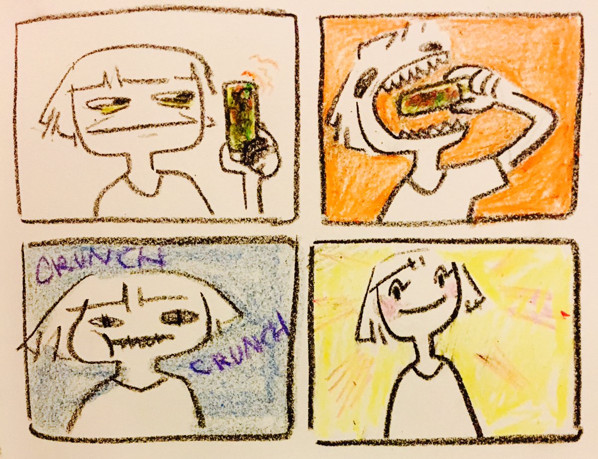Going through some of my old comics from ~2016, this one's called... eat your feelings! push em way way down 