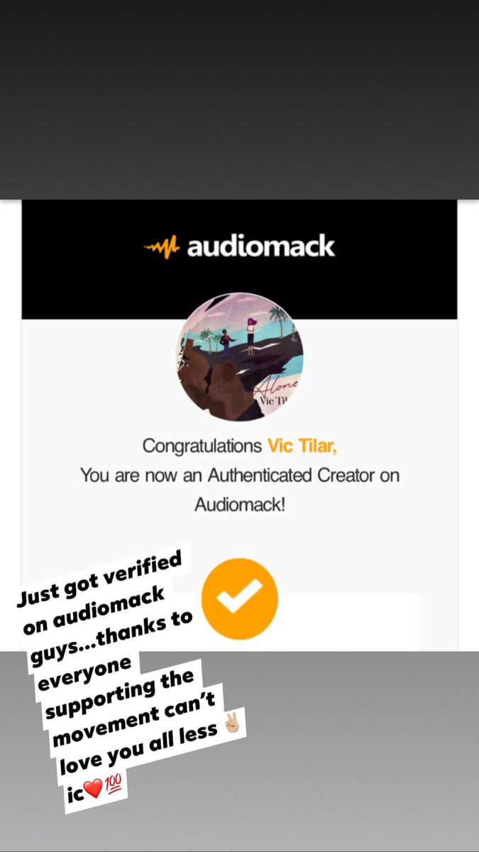 VicTilar's tweet photo. Just got verified on audiomack guys thanks for your support always #vicworld #vicworldmovement ❤️❤️❤️💯 https://t.co/7v52oAmTc2