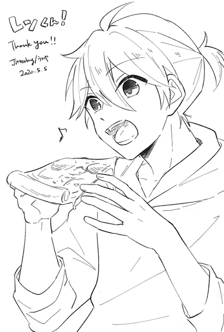 >パーカー着たレンくんがピザ食べてるのお願いします https://t.co/q9M8u2XulG
レンくんって鏡音しかわからないですが大丈夫でしたか!?5万年ぶりに描いた ありがとうございました! 