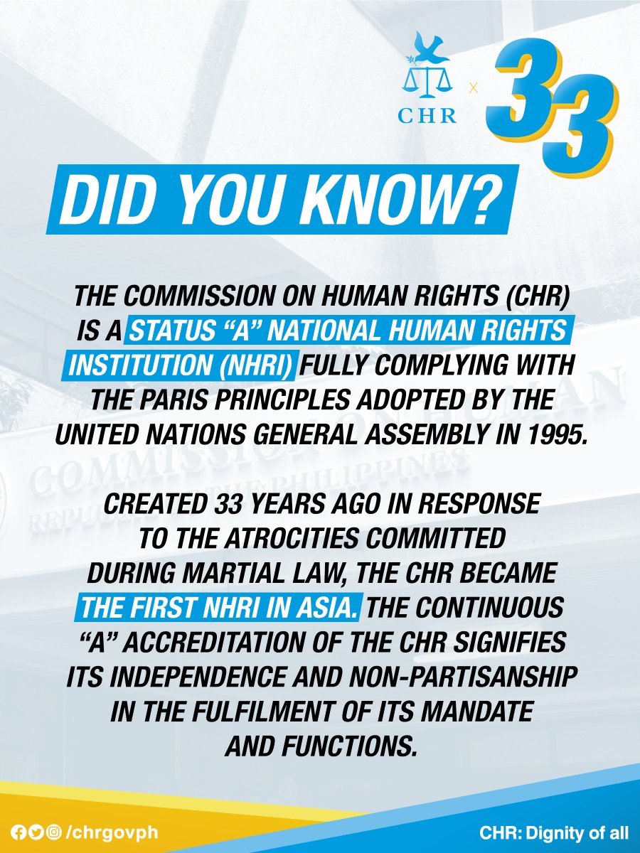 chrgovph's tweet photo. National Human Rights Institutions (NHRIs)  such as the Commission on Human Rights (CHR) participate in the international human rights system, in particular with UN Treaty Monitoring Bodies and Special Procedures. https://t.co/DYx2csx4ft