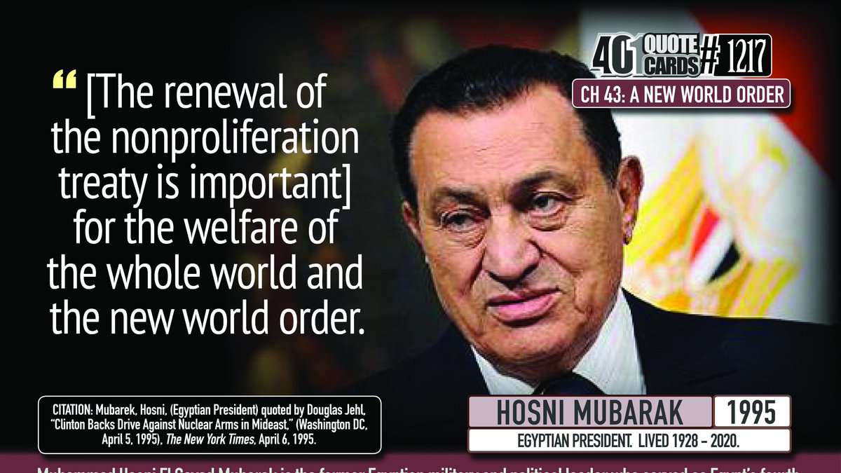 DaveHooper15's tweet photo. Eqyptian President, Hosni Mubarak on a New World Order.  401 Quote No. 1217.

#hosni #mubarak #Egyptian #NEWWORLD2020 #NewWorldOrder #NWO #illuminati #Illumination #conspiracy #ConspiracyTheories #quotes #quoteoftheday #quote #conspiracyagainstlockdown #401quotes #QAnon2020 https://t.co/tZFR9h2TtE