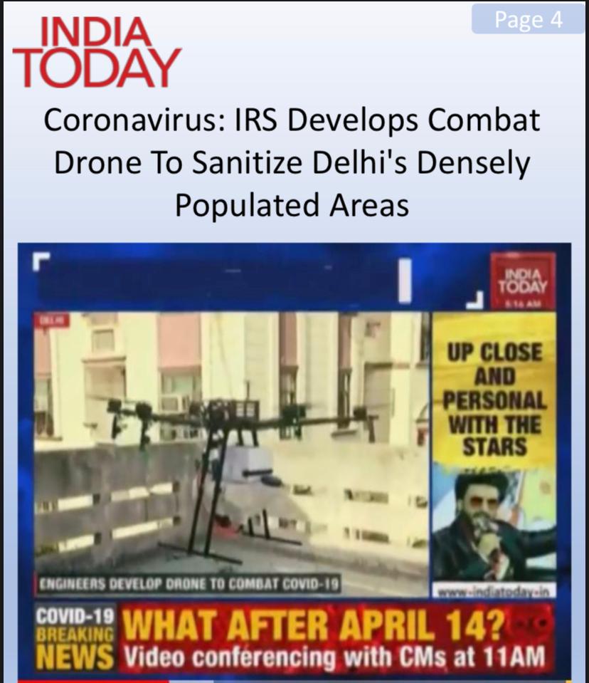 irspvtltd's tweet photo. @robotics_indian expresses our gratefulness to @IndiaToday for appreciating our efforts of fighting against #COVID19Pandemic &amp; thank you for highlighting our work in front of the world. 
#WeAreInThisTogether #IndiaFightsCOVID19 
@BJP4Delhi @AAI_Official 
https://t.co/0qj6u5SPfy https://t.co/JFPWEdFoBG