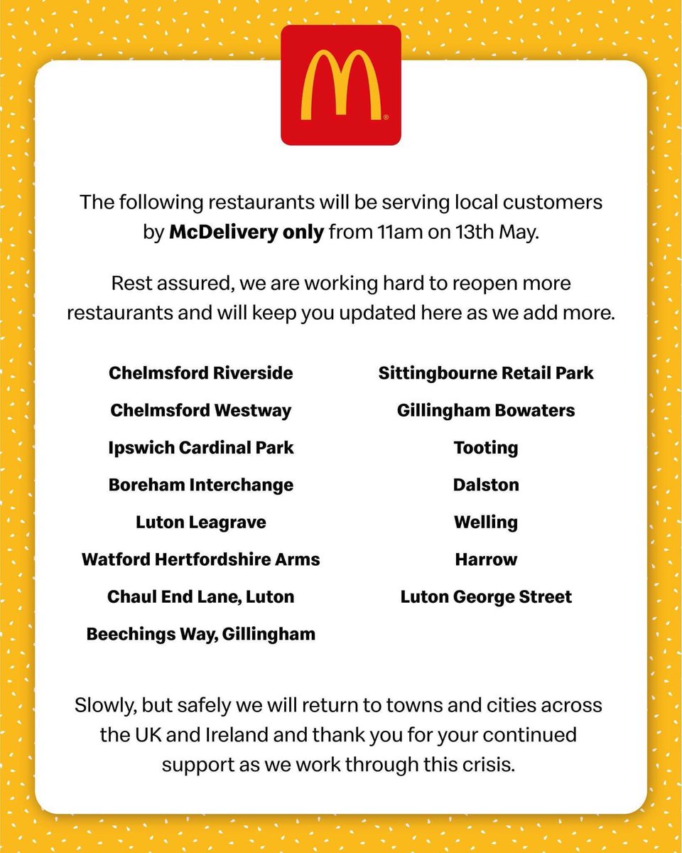 Chesny_Graham's tweet photo. So @McDonaldsUK have decided to open some restaurants for delivery and not one Scottish place is on that list 🙄 what’s the deal with that, get Stevenston opened ASAP 😩 https://t.co/ANqFr8Odzr