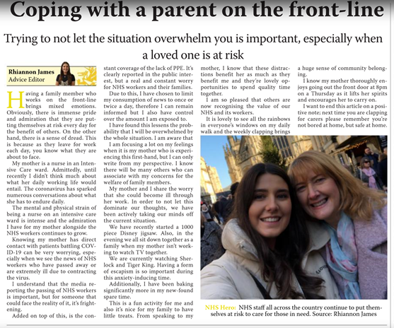 Erthygl gwych gan un o'n cyn-ddisgyblion am ymdopi gyda riant ar y 'linell flaen'  - arbennig Rhiannon👏❤️ #TeuluBT
An excellent article by one of our past pupils about coping with a parent on the front line 👏❤️: issuu.com/gairrhydd/docs…