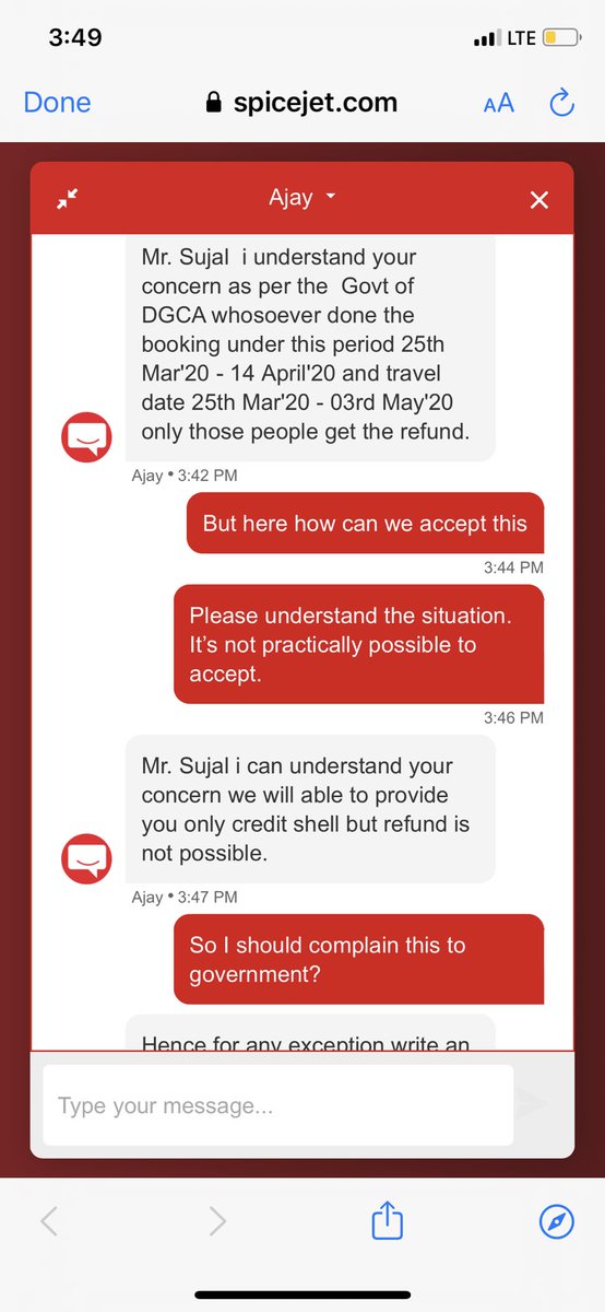 sujalsheth's tweet photo. @DGCAIndia as we had Holidays booking through @flyspicejet which got cancelled due to lockdown, @flyspicejet is asking me to take credit shell with expiry date. As Everyone is not frequent flyer so it’s a waste for us. I request you to take action and get our amount refunded. https://t.co/DmOiTsOxA1