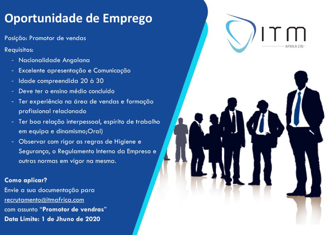 ItmAngola's tweet photo. Não perca mais tempo e faça já a sua candidatura
#oportunidade #emprego #itmrecrutamento #itmafrica  #itmangola #Luanda https://t.co/0hDM2MA4jt