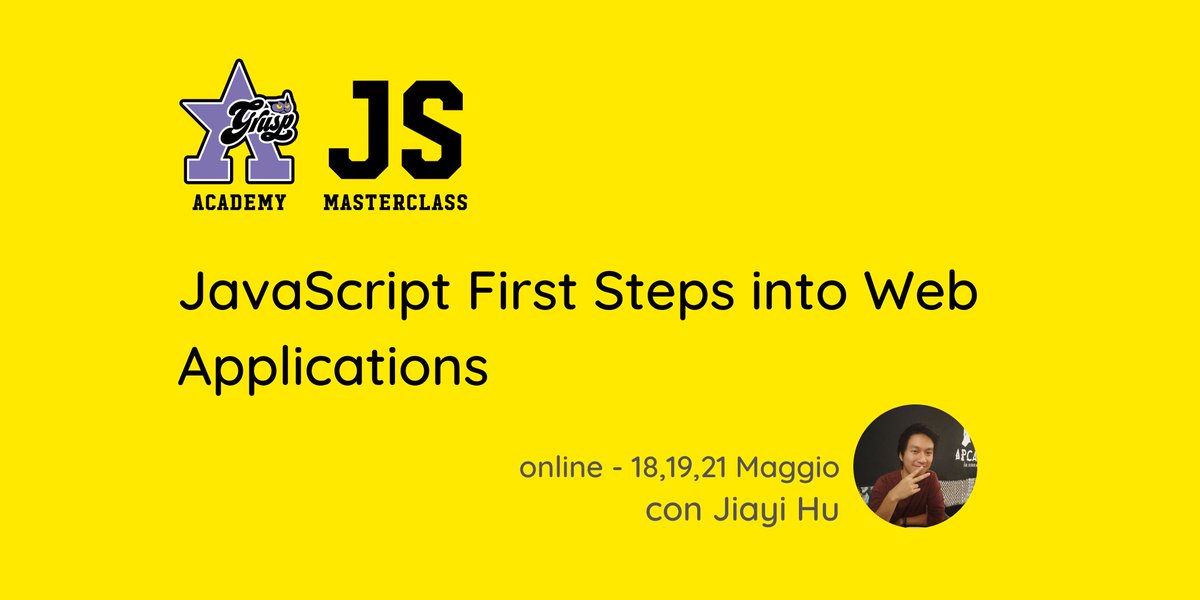 grusp's tweet photo. #JSMasterclass #GrUSPAcademy
#JavaScript First Steps into Web Applications
π¨π»βπ» con Jiayi Hu @jiayi_ghu
π 18, 19 e 21 Maggio
π https://t.co/yM1es26Zk4 https://t.co/y6SDd3FPMY