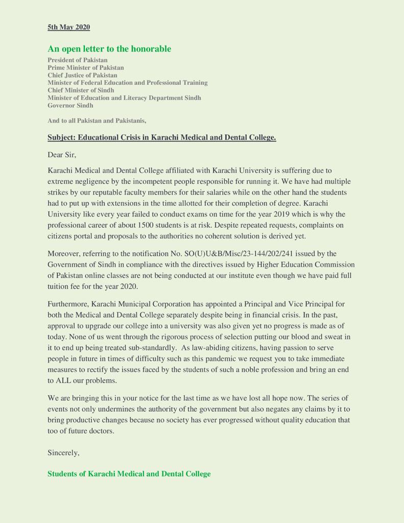 mifrahaha's tweet photo. This is an appeal because we have been going through so much since Nov '19 and COVID19 has made things even worse. Feasible solutions isn't too much to ask for, is it? #KMDC #Qualityeducation
#Doctorsarethefuture #FreeKmdc
@hecpkofficial @ImranKhanPTI  @MuradAliShahPPP @ArifAlvi https://t.co/FcLiUjIWGF