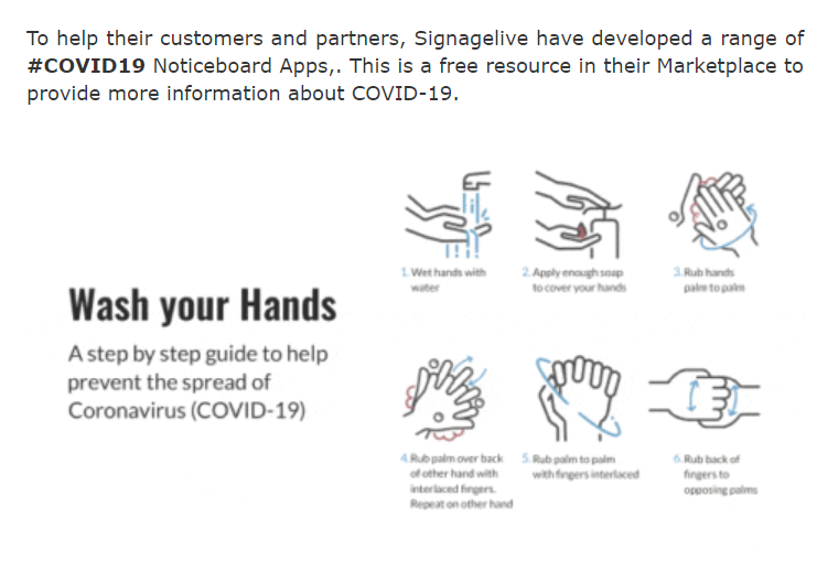 DoohaMedia's tweet photo. Free @Signagelive #COVID19 Content

To help their customers and partners, Signagelive have developed a range of #COVID19 Noticeboard Apps. #OOH #outofhomeadvertising #dooh #doohamedia #digitalnetwork #WHO #WOOH #qatar #doha 

https://t.co/onn5mATFZn https://t.co/D83oMbFn1u