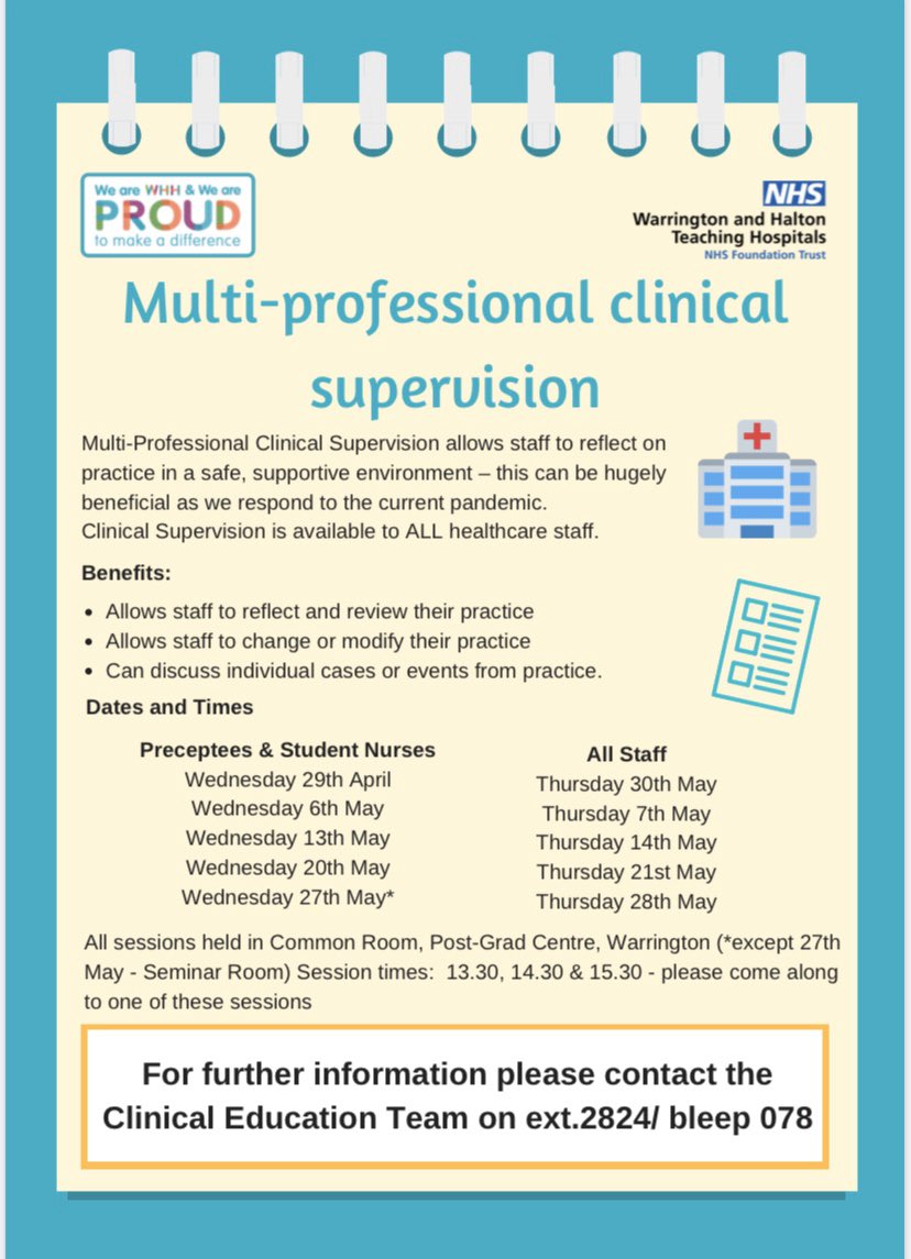 Lizzie Garrett (@lizziegarrett86) on Twitter photo Multi-Professional Clinical Supervision - a great way for staff to reflect on practice - so important during the current time. Sessions available for students/preceptees & general staff - dates & times attached or contact Clinical Education ext 2824 <a href="/WHHClinicalEd/">Clinical Education Team</a> <a href="/Kimberley_S_J/">Kimberley S-Jamieson</a> Multi-Professional Clinical Supervision - a great way for staff to reflect on practice - so important during the current time. Sessions available for students/preceptees & general staff - dates & times attached or contact Clinical Education ext 2824 <a href="/WHHClinicalEd/">Clinical Education Team</a> <a href="/Kimberley_S_J/">Kimberley S-Jamieson</a>