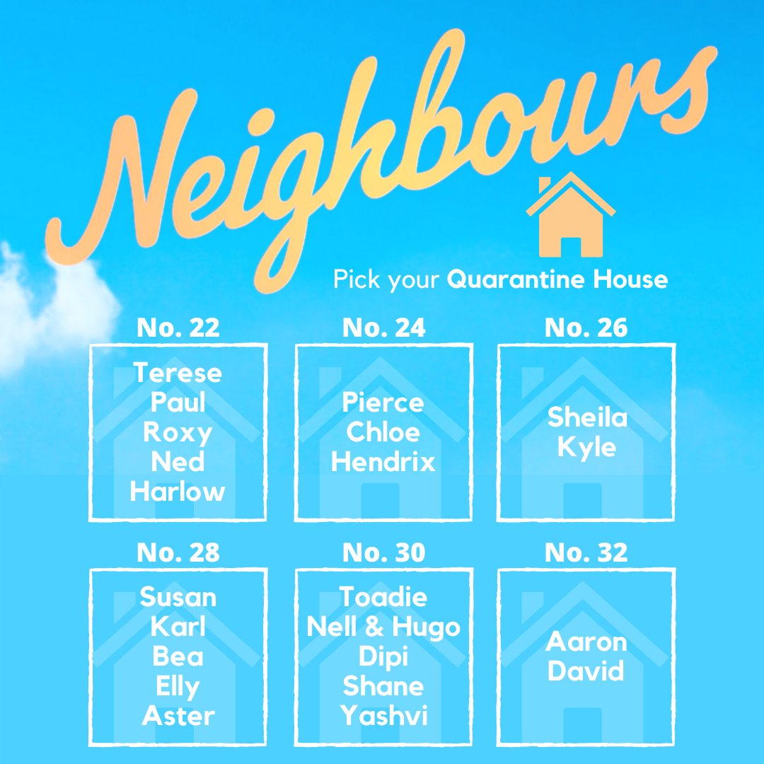 Chloe, Pierce and Hendrix are officially moving onto Ramsay Street! 🔑

We want to know which Neighbours household you'd choose to #StayHome with? 🏡

#GoodNeighbours