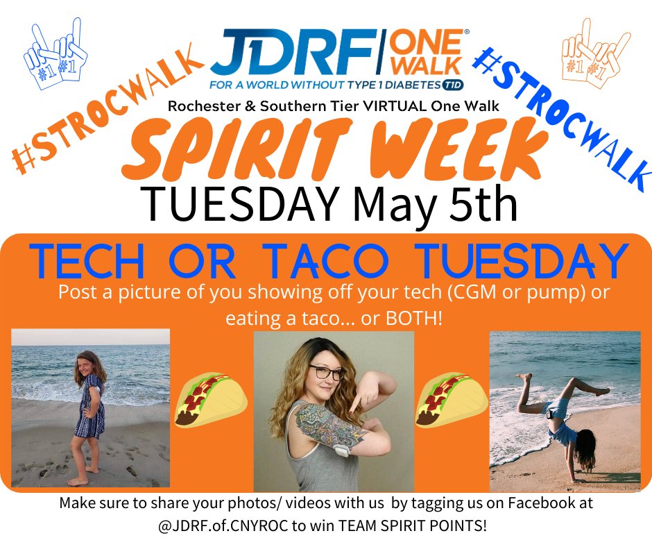 It's Taco Tuesday AND Cinco de Mayo...show us your spirit with Tacos or your Tech! #strocwalk #jdrf #tacotuesday #spiritweek