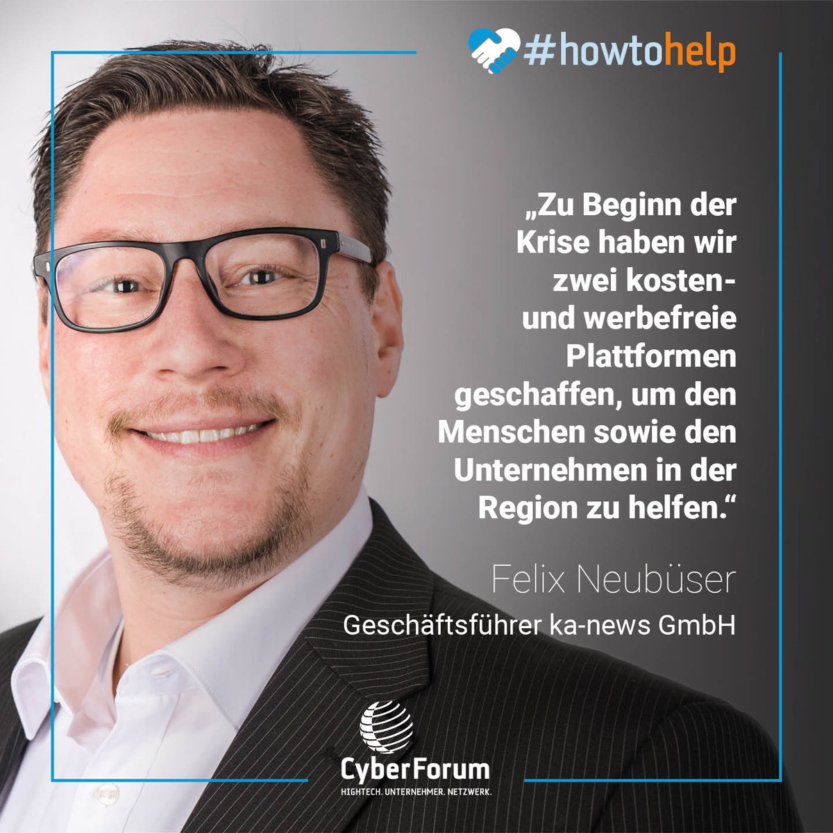 CyberForum's tweet photo. #howtohelp 

"Zum einen unterstützen wir hier ganz direkt Nachbarschaftshilfe, indem wir Helfer und Hilfsbedürftige zusammenbringen. Dabei ist es egal, ob es um den Wocheneinkauf, Kinderbetreuung oder um das Gassigehen mit Haustieren geht."

👉 https://t.co/bAz7wTvQnF / @kanews https://t.co/2WlJPKHPc4