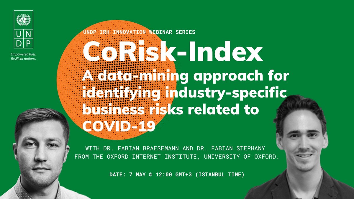 UNDPEurasia's tweet photo. [Webinar] Governments are attempting to reduce coronavirus contagion rates at the expense of negative economic effects. 

Can we use the data-mining approach to identifying industry-specific business risks? 

Join us Thursday May 7 @ 12pm IST time: https://t.co/p4QrWOqTMY https://t.co/nyDFDVvY3f