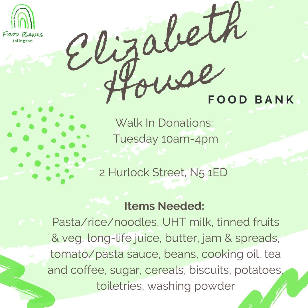 FoodIslington's tweet photo. Don’t forget! Elizabeth House are keen for donations today and every Tuesday until 4pm https://t.co/2X7EDWKar7