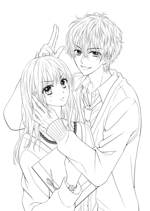 塗り絵用の線画、用意してみました!
今連載中の月シロと、おじょキスの扉絵から～!🙌💕(それ以前はアナログだったりしたので見つからず😭)
良かったらご自由に塗り塗りして下さい!塗ってもらえた絵はリプやタグ付けなどで見せて貰えたら喜びます～❤❤
#塗り絵チャレンジ 
#華夜塗り絵 