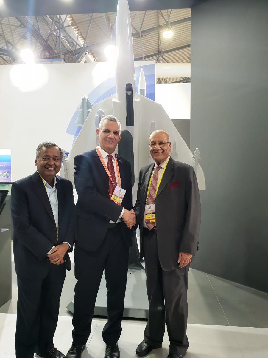 TexmacoL's tweet photo. Chairman, Adventz Group, Mr. Saroj Poddar along with Mr. Ravindra Chamaria, Director, TDSPL, in discussions with Mr. Yoav Har-Even, President &amp; CEO, RAFAEL, Israel https://t.co/2eip4rRXIV