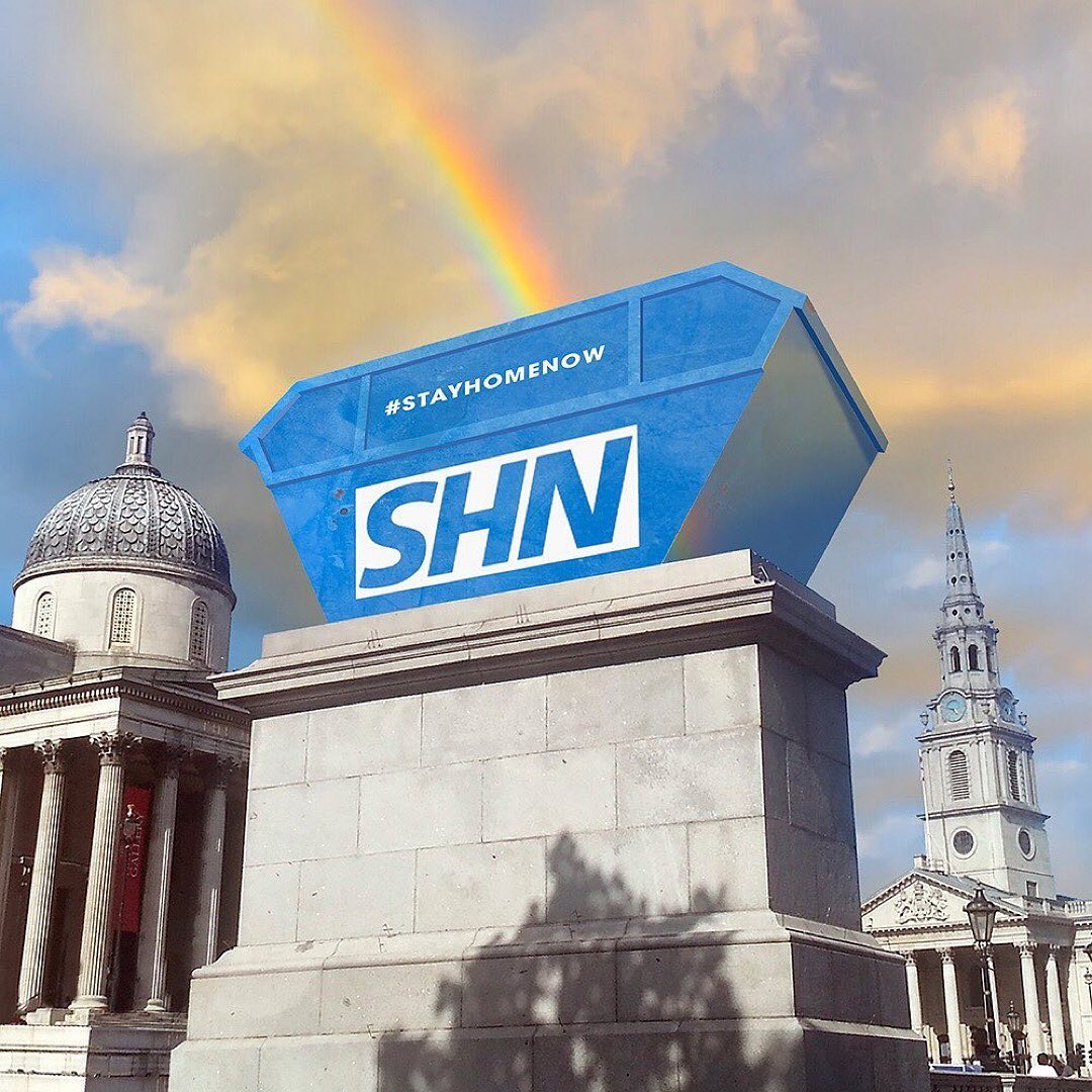 salckd's tweet photo. Brilliant to see #SkipGallery taking centre stage on the 4th plinth in #TrafalgarSquare during lockdown supporting the #NHS #StayHomeNow
@ProduceUK https://t.co/8WD3l5iV3M