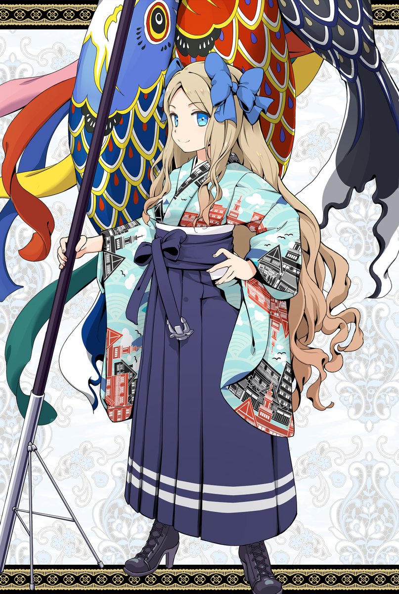 asakaze (kancolle) 1girl long hair blue eyes japanese clothes meiji schoolgirl uniform lace-up boots solo  illustration images