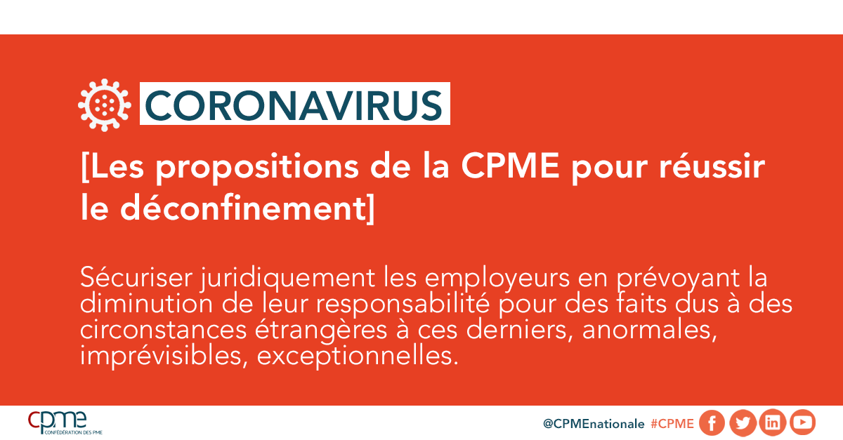 [#Deconfinement] Les #entrepreneurs sont prêts à s'engager pour la sécurité des salariés mais il ne leur appartient pas d'édicter des règles sanitaires dont le gouvernement doit assumer la responsabilité.

Consulter toutes nos propositions ➡️cpme.fr/espace-presse/…