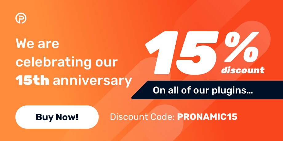 Today we celebrate our 15th anniversary! Enjoy 15% discount on all of our #WordPress plugins for 15 days! buff.ly/2Wo5eZE