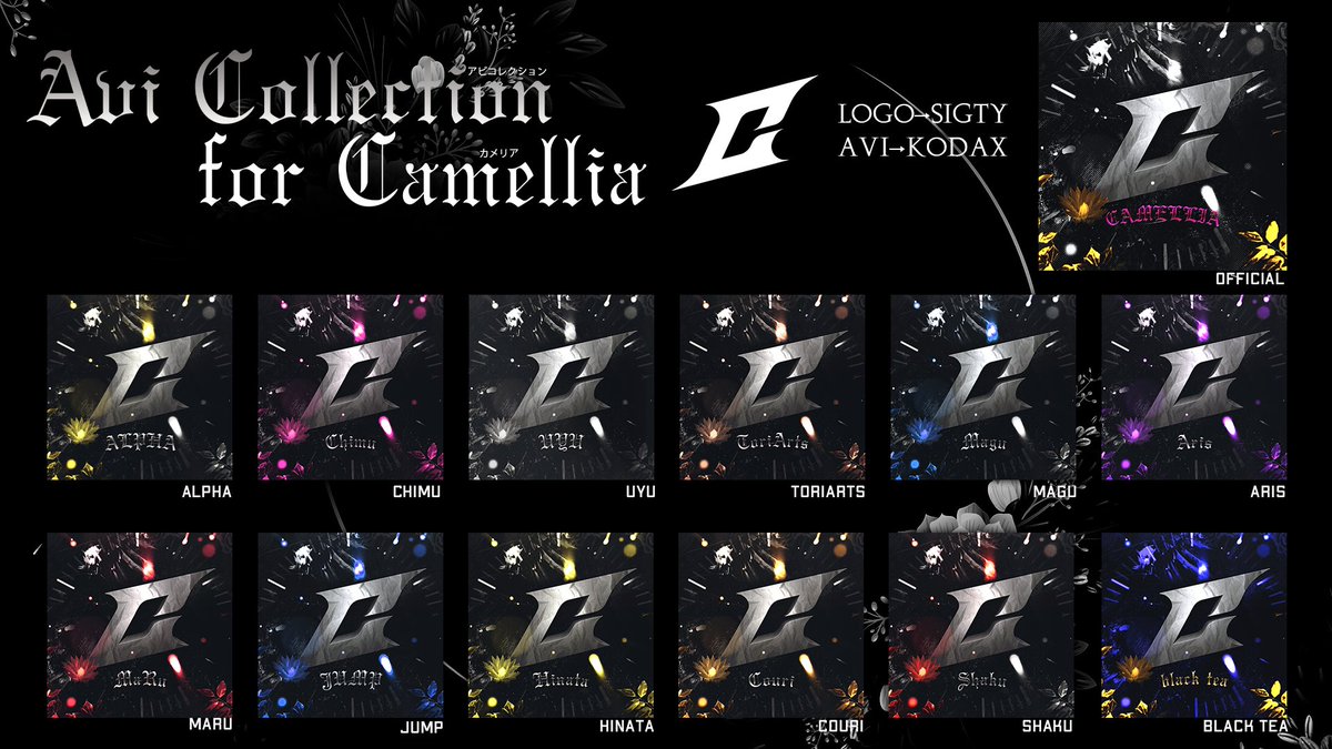 KDQX7's tweet photo. Client work
Avi Collection for Camellia

代表者様Twitter (@ 7o_qP) 

Logo Sigty(@ sigty_ )
Avi Kodax(@ koda_X_)

Plz RT＆like

#KodaX_Design https://t.co/RFzrx1f1Gk