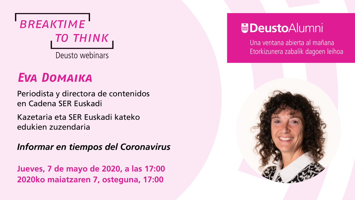 JesusRiano_'s tweet photo. Este jueves tendremos un webinar con @EvaDomaika: 'Informar en tiempos de coronavirus'
Si quieres acompañarnos: https://t.co/N2T46ZbS76
#Breaktimetothink https://t.co/WocQXElCMJ