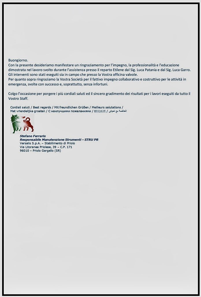 coemicompany's tweet photo. Ringraziamo il team Manutenzione Strumentale @eni Versalis e ci congratuliamo con il dipartimento Manutenzione Valvole e Costruzione Componenti Meccanici Coemi.
Ogni giorno, ci rendete fieri dei 50 anni di storia della nostra azienda.

Grazie 

#Coemi #CoemiCompany #Eni #Versalis https://t.co/6SwdbH4CJo