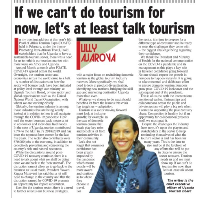 LillyAjarova's tweet photo. If we can't do tourism for now, let's at least talk tourism.
My opinion piece in today's @newvisionwire. https://t.co/kzhxEsc2K2