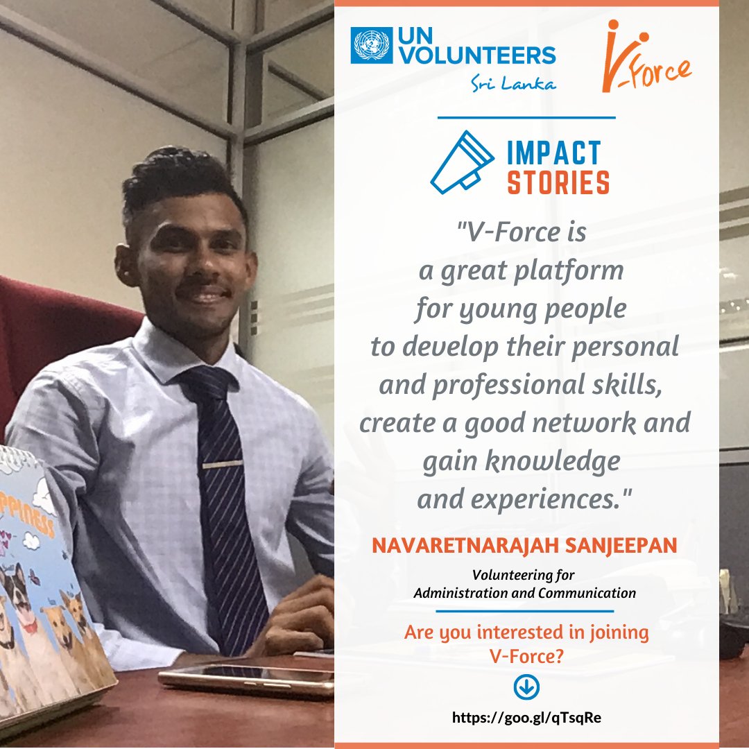 UNVSriLanka's tweet photo. V-Force is a unique platform to connect, share and learn! Read Sanjeepan's story:
https://t.co/jXnXWPBLwI
Interested in joining V-Force?: https://t.co/wE4pVgGbX7
#unvsrilanka #unvsl #vforce #unvolunteer #unvforce #unsrilanka #volunteersim https://t.co/ohZiNuyrAQ