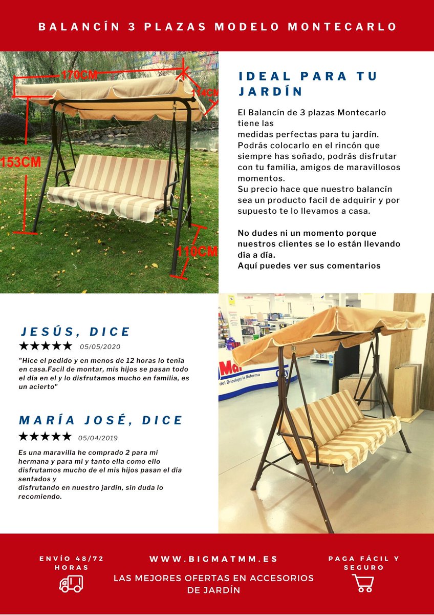 BigMatMMunoz's tweet photo. ✅ Compra el mejor balacín ⭐️ para tu jardín. 
👩‍👩‍👦‍👦 Nuestros clientes lo dicen👇
👉 https://t.co/eGo2YH35Jm https://t.co/UtF9wl0mJ9