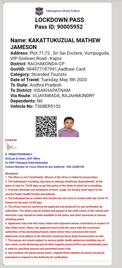 JamesonBenaiah's tweet photo. @TV9Telangana 
DEAR SIR, PLEASE INFORM PEOPLE NOT TO TRUST EPASS GIVIN BY TS POLICE ( DGP) . WE ARE NOT EVEN ALLOWED TO GO TO OUR NATIVE PLACE. THE POLICE IN THE BORDER  ARE TELLING THIS PASS IS OF NO USE. WE ARE TRAVELLING FOR MANY KM AND COMING BACK. THEN WHY GIVING THIS PASS. https://t.co/sTLik6OL5c