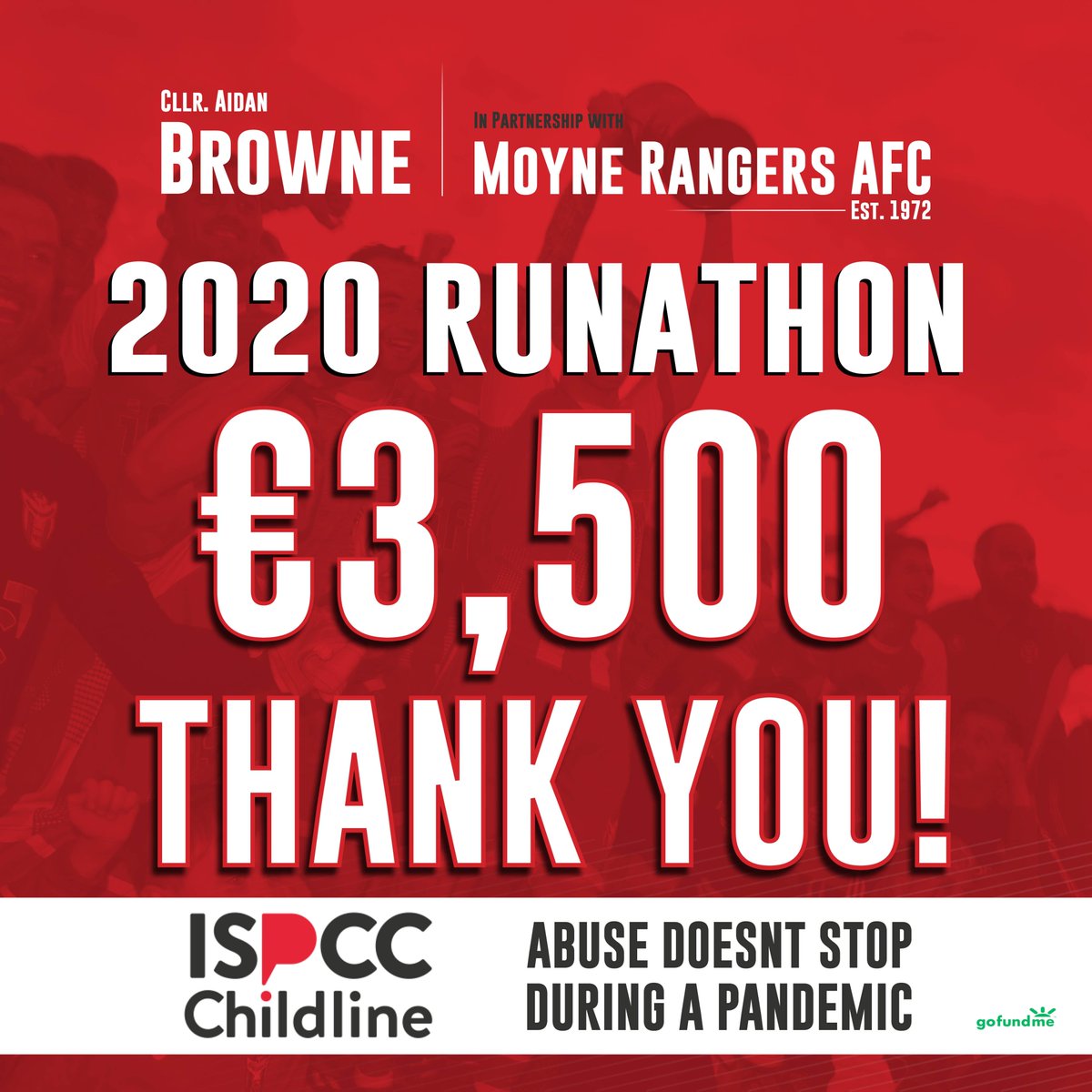 MoyneRangers's tweet photo. @EvergreenFC Thanks to everyone we are hoping to break the 4K mark for money raised before donations close this week. All proceeds go to @ISPCCChildline 
 you can continue to donate here https://t.co/tTPIspbWft https://t.co/rMg0jncnIM