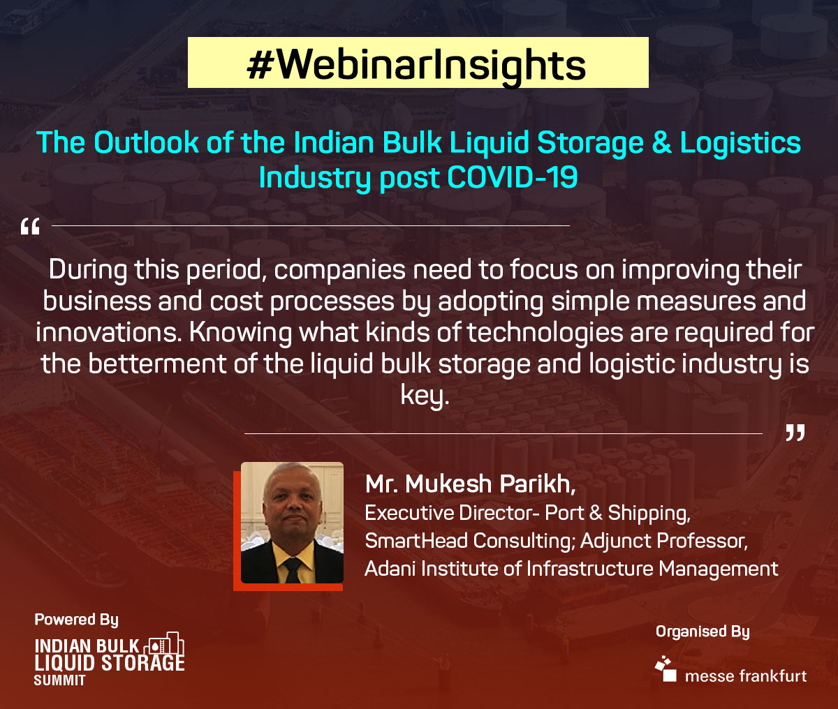 iblssummit's tweet photo. #Digitalisation is key.

Mr Mukesh Parikh summarised the top points to help the Indian #bulkstorage and #logistic industry grow. Here’s what he shared!

#bulkliquidstorage #logistics #shipping #webinarseries 
#keytakeaways #industryspeaks #bulkliquid #wayforward https://t.co/AriYhubo5c