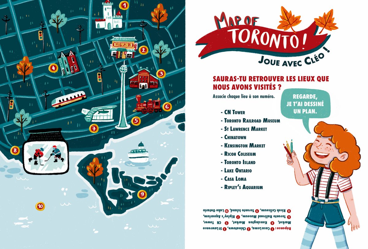 Chattycatbooks's tweet photo. Play with Cléo Lefort !
Pouvez-vous trouver ces lieux sur la carte de Toronto ? 
Si vous ne réussissez pas, ce n'est pas grave : vous saurez bientôt tout sur Toronto grâce à la prochaine aventure de Cléo, 'Mystère à Toronto' ! (Parution en août, illu de Julie Staboszevski) https://t.co/5zFeXzrA67
