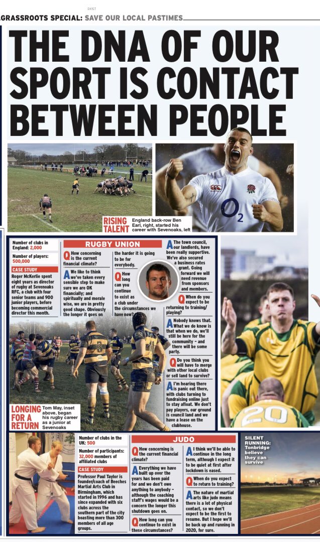 alexspinksport's tweet photo. ‘This is the biggest crisis and challenge rugby has ever faced’

Spotlight on grass roots sport, day 2 in Express and Mirror. Thanks to @SevenoaksRFC @EnglandRugby @TomMay1 @markhookway @FrodshamJFC @BeechesMA https://t.co/0tlTfFoASK