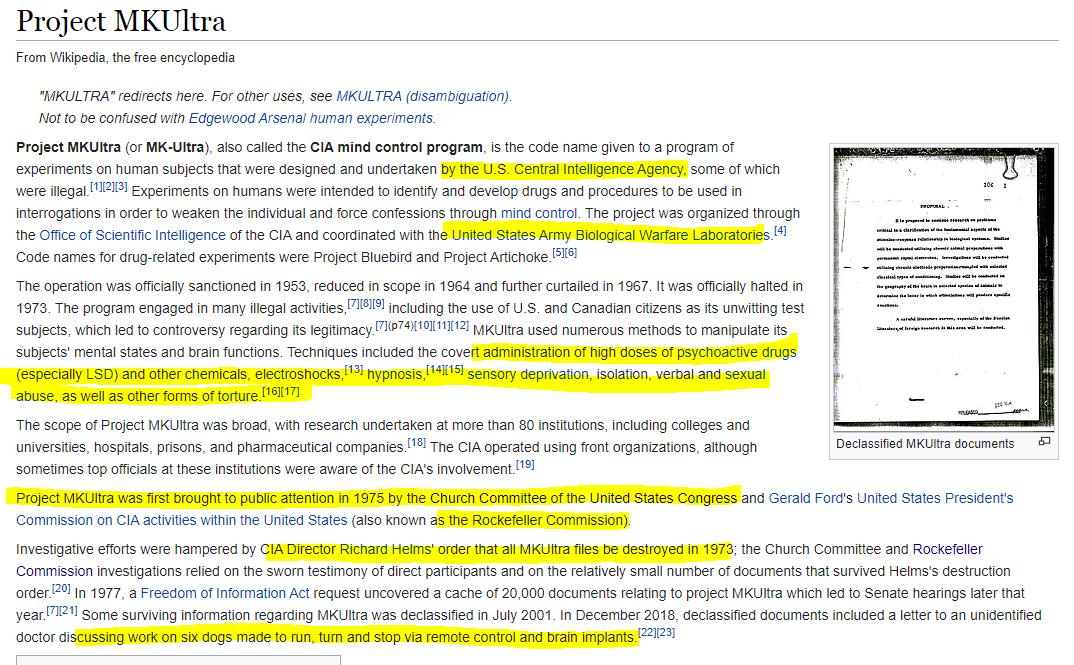 You can see that document is labeled"Pysch"Short forpsychological operationBesides this, has the CIA been known to run any more of these operations?Yes, another program was discovered by the Church Committee in 1975 in addition to Operation Mockingbird:Project MKUltra