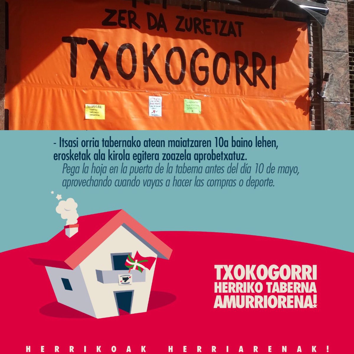 🔊Zer da zuretzat Txokogorri?🔊     Kalera zoazenean, pasa zaitez Txokogorri Herriko Tabernatik.        
       ✒️ IDATZ EZAZU 🖋
Bizipena bat, balore bat, irakaspena bat bertan jarri dugun panelean!
#HerrikoakHerriarenak
#TxokogorriAmurriorena