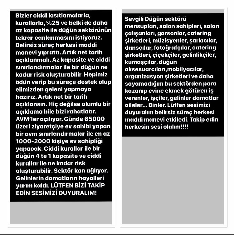 Sesimize destek olun #düğünlerneolacak Avmler normalde 65000-70000 kişiye ev sahipliği yapıyor.Kısıtlamalar ile en az 1000-2000 kişiye ev sahipliği yapacak. Düğünler düşük kapasite ve ciddi kurallar ile ne kadar riskli olabilir. Bu sektöre, gelinlere damatlara ses verin umut olun