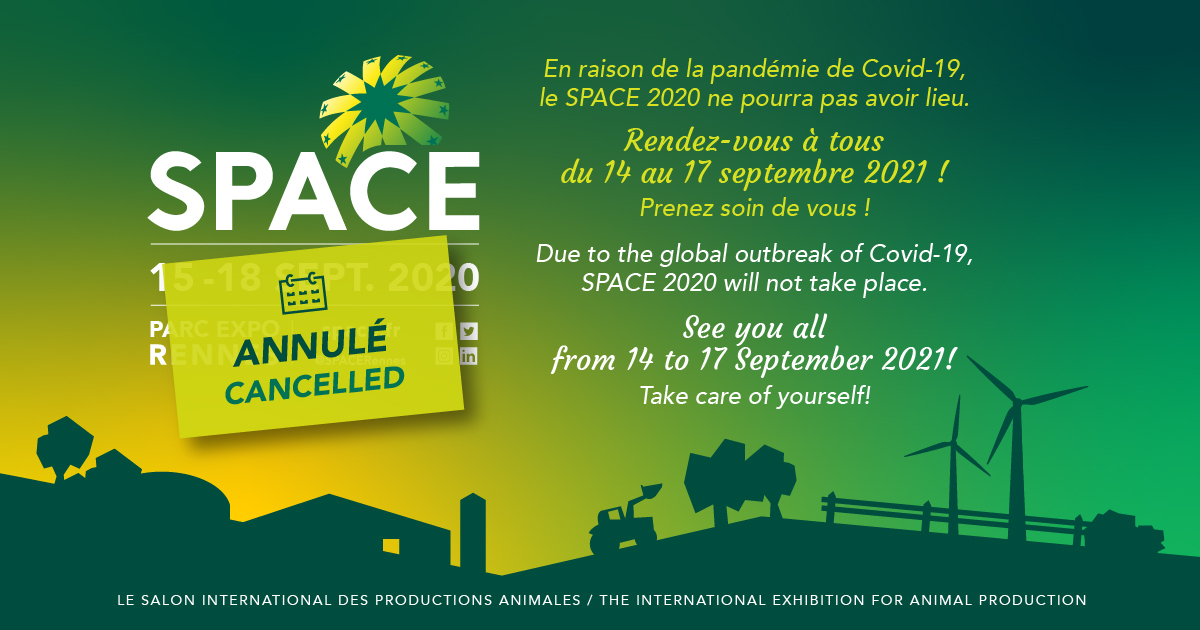 En raison de la pandémie de #Covid19, le #SPACE2020 n’aura pas lieu. Les incertitudes liées à cette situation nous ont conduits à cette décision pour ne pas faire prendre de risques à nos participants. Le prochain SPACE aura lieu du 14 au 17 sept. 2021. space.fr/FR/annulation-…