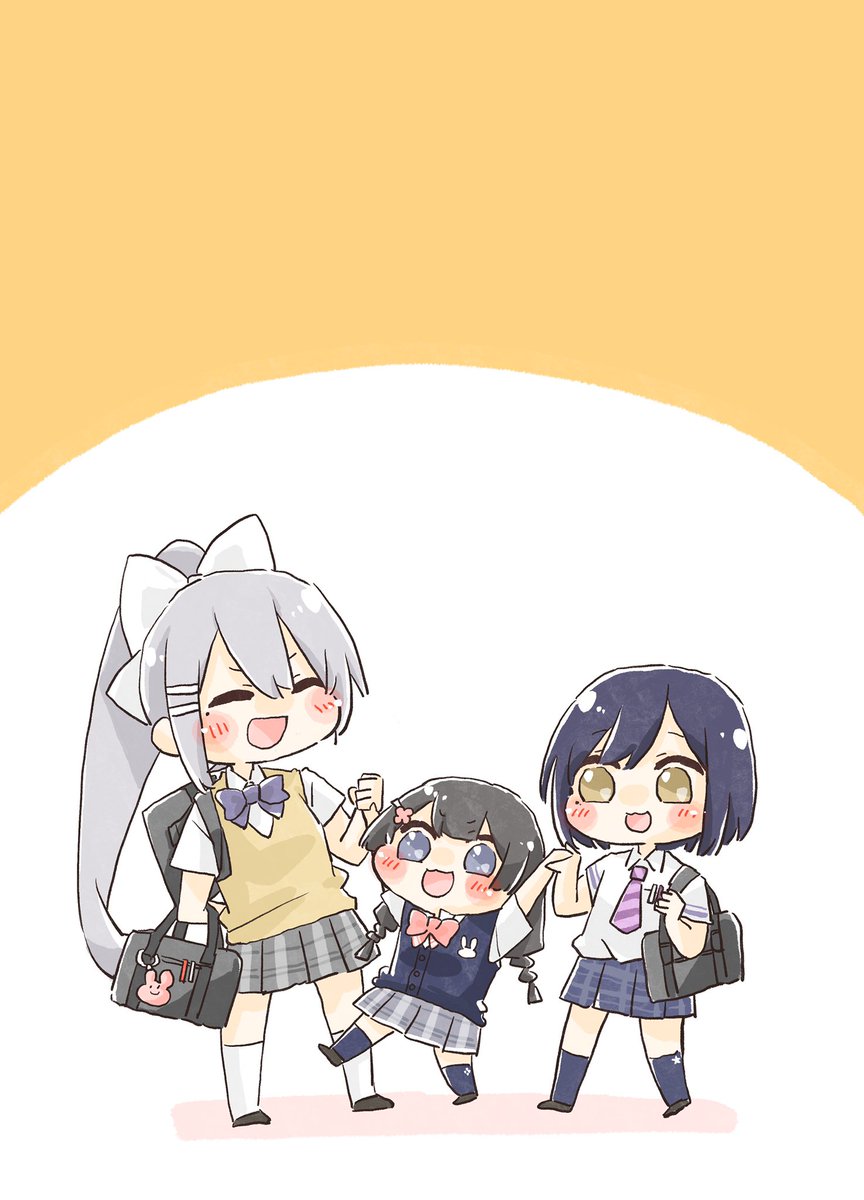 higuchi kaede ,shizuka rin ,tsukino mito multiple girls 3girls purple necktie skirt bow ponytail school uniform  illustration images