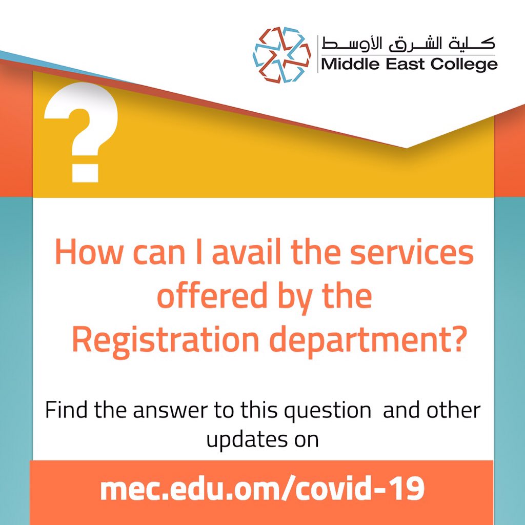 MEC_Oman's tweet photo. Our Education journey will continue…
Know MEC's response to Corona virus(COVID-19) and explore the latest updates &amp; FAQ’s through the link: 
https://t.co/R5zlMQkrHG 

#Lets_Keep_Learning #MyMEC #MECLife #COVID_19 #StayAtHome https://t.co/E1CsgxzQaR