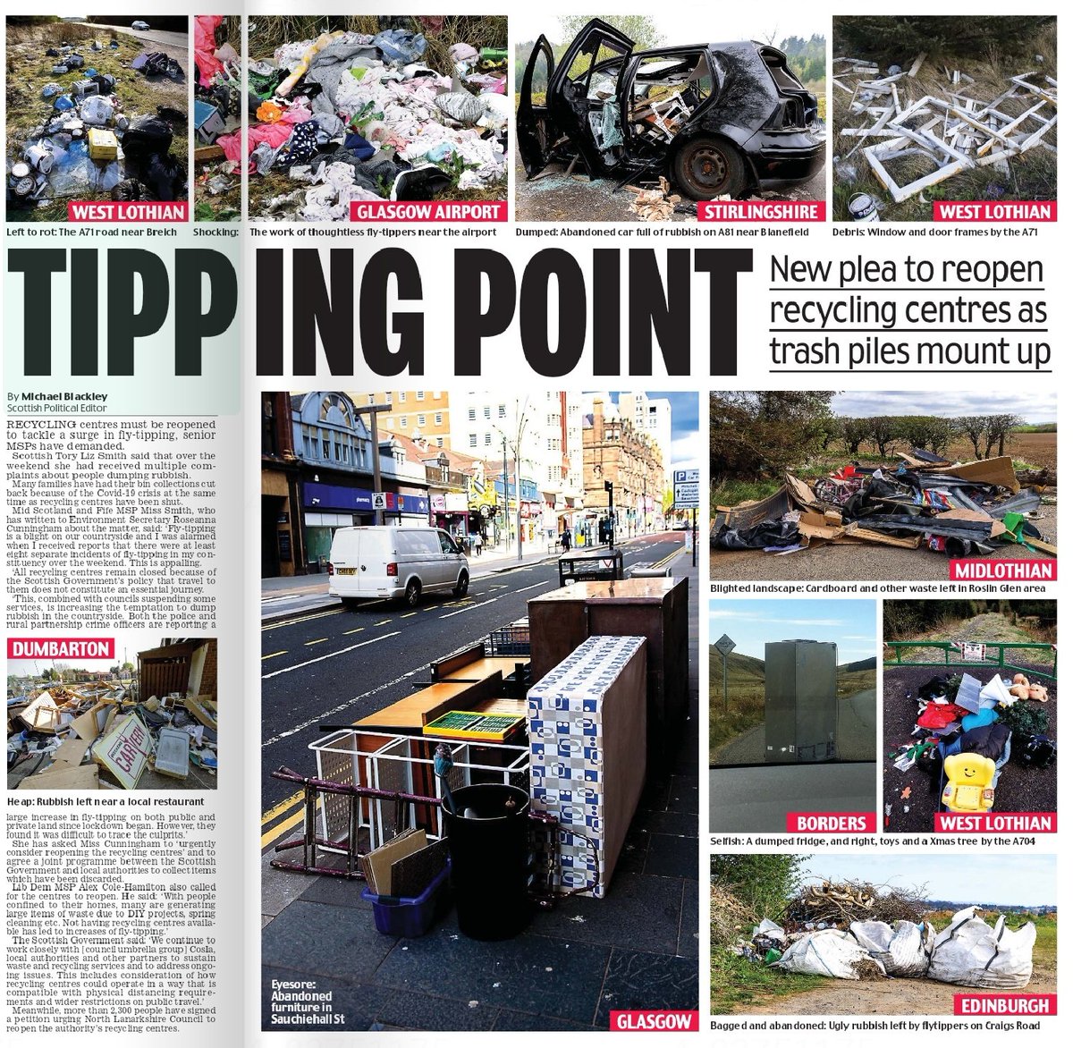 AgentP22's tweet photo. Recycling centres have re-opened in England but not Scotland.

Because Nicola Sturgeon has to be different to those dastardly English, Scotland is going to end up like a rubbish dump. https://t.co/SnMj2VfUPg