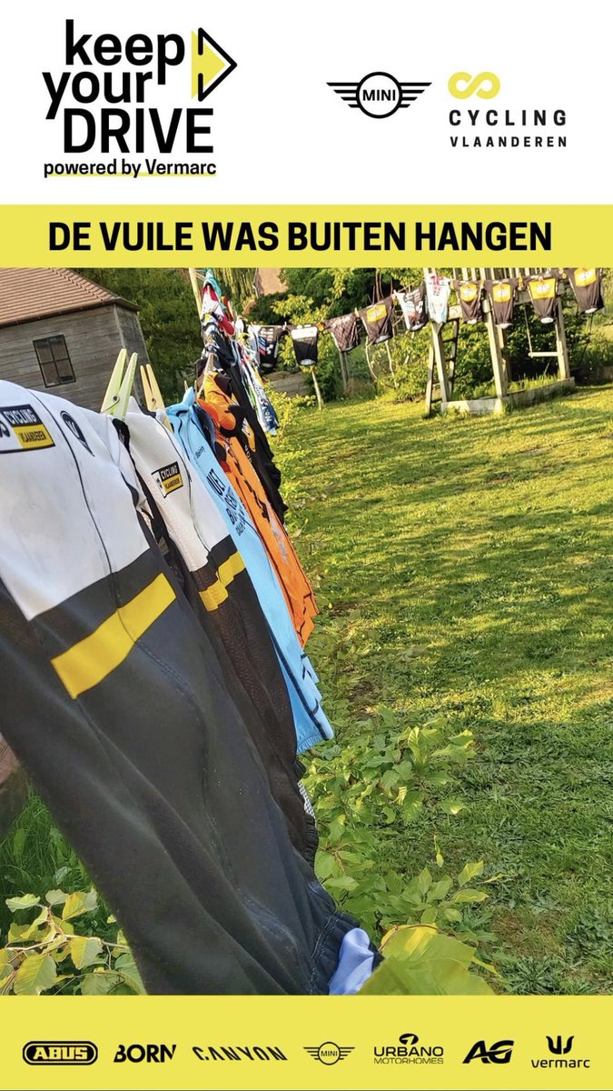 CyclingVL's tweet photo. Deze week hangen we de vuile was buiten π of onze bewegingsactie #keepyourdrive ondersteund door #vermarcsport ! https://t.co/izCLXH9hPX