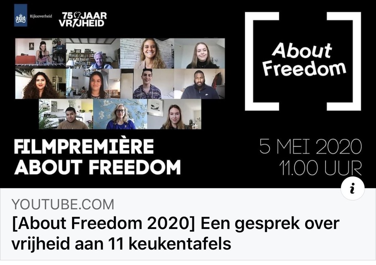 Tot zo om 11u op YouTube voor de première van About Freedom? ‘Make love not war...’ Jan Terlouw en Leila Prnjavorac gaan in de documentaire in gesprek met 8 jongeren over de betekenis van vrijheid &amp; onvrijheid. Klik op de link en je bent erbij? youtu.be/2NkhMgV_O4E #vrijheid