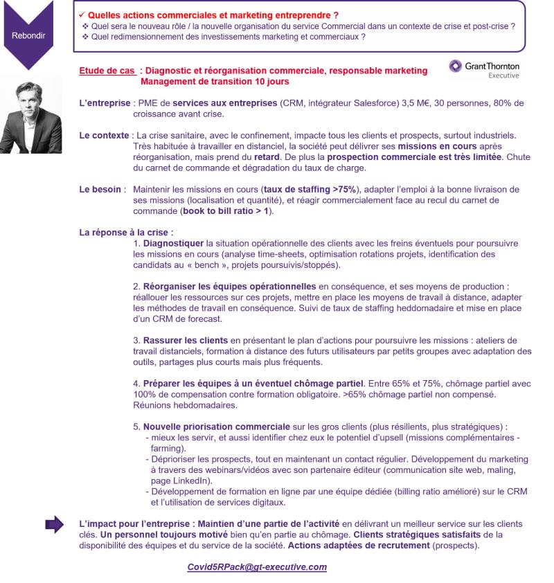 Cette semaine dans notre campagne "Covid 5R" Pack, Gerald de Nanteuil, Senior Advisor nous fait un retour d'expérience en tant que Directeur Marketing de transition au sein d'une chaîne de restauration en redémarrage suite à une situation de crise. 
#Managementdetransition