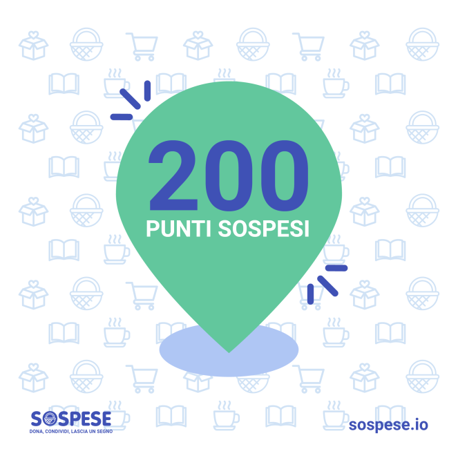 SospeseI's tweet photo. "Hai raccolto 200 punti sospesi! Hai sbloccato un "Grazie a tutti"!

Aiutaci a sbloccare il prossimo livello:
+10% solidarietà

Dona, condividi, lascia un segno💙🔗 https://t.co/oJ8oRhdqlk https://t.co/s9cwFNAMo3