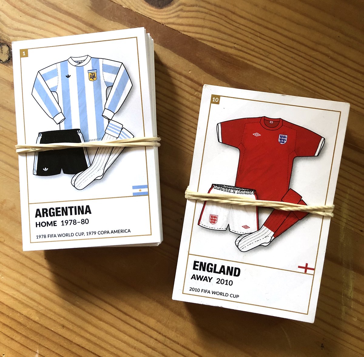 TrueColoursKits's tweet photo. I've just found 2 more sets of 38 kit cards for True Colours: International Football Kits so I thought I'd give them away free, 1 on Twitter and 1 on Instagram. 

All you need to do is: 

1 follow me
2 RT this post. 

I'll announce the winners tomorrow.

#truecoloursgiveaway https://t.co/oamWsrLTJm